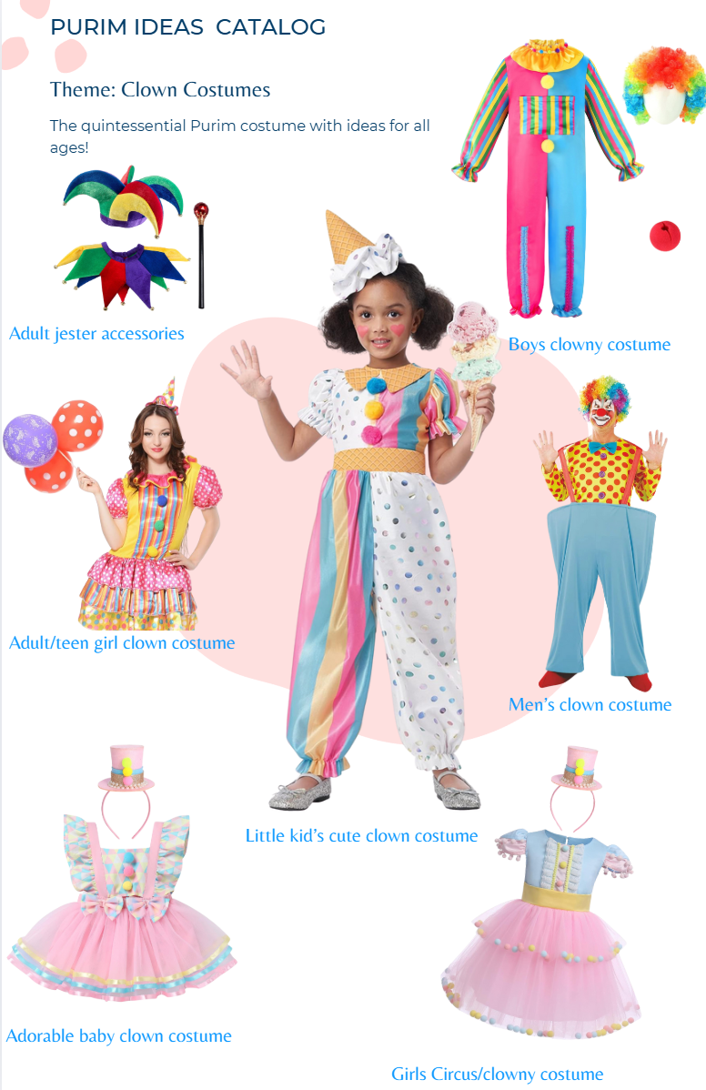 purim ideas, purim costume, costume ideas, clown costume