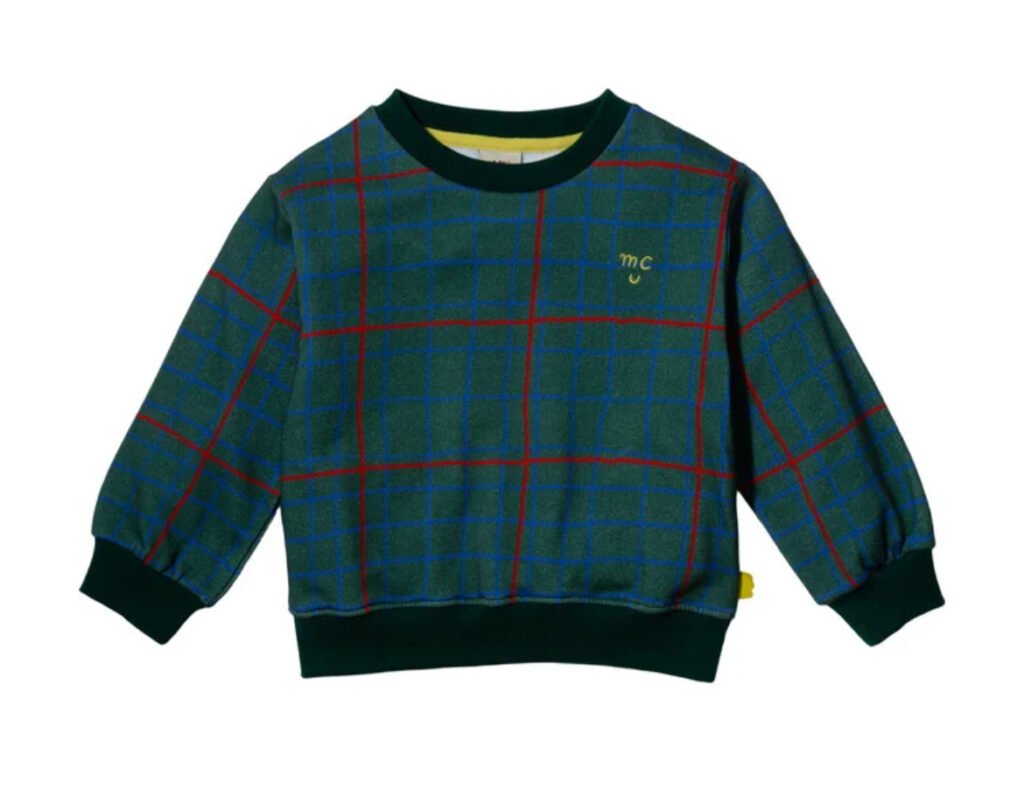 green, grid, crewneck, boys, sibling, matching